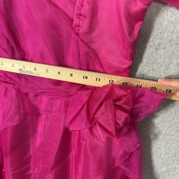 VTG 80s Prom Dress Medium Pink Puff Organza Sheer Overlay Bow Pencil Skirt Cape - Picture 9 of 14